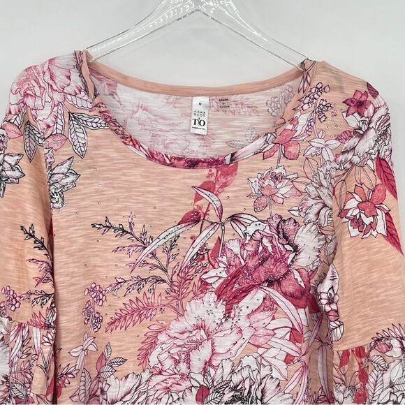 Thomas & Olivia modal blend floral embellished tiered ruffle short sleeve blouse - Picture 2 of 8